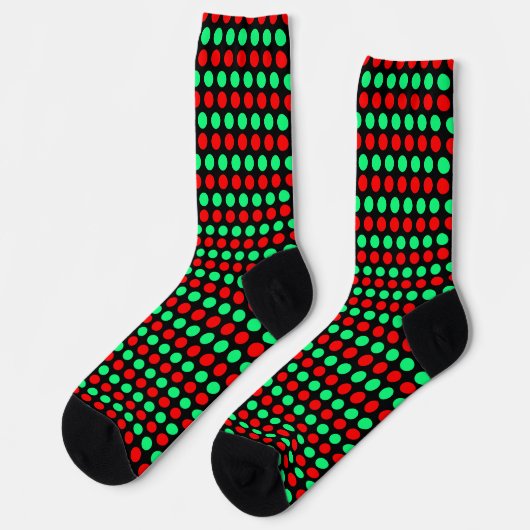 Christmas Green & Red Dotted Stripes on Black Sokken (Links)
