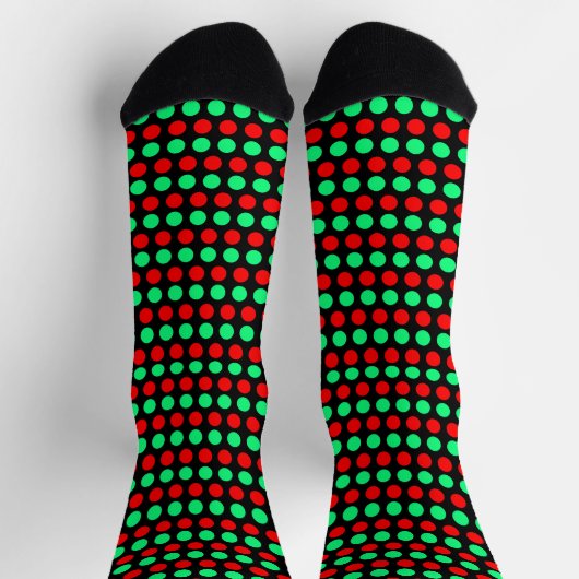Christmas Green & Red Dotted Stripes on Black Sokken (Top)