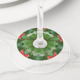 Christmas Green Red Floral Naam en tekst toevoegen Wijnglaslabel