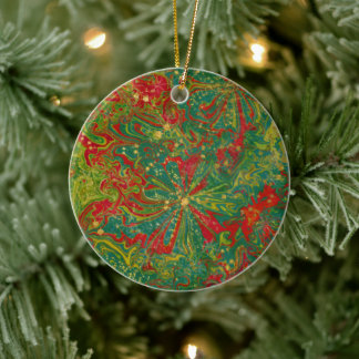 Christmas Green Red Gold abstract gemarmerd Keramisch Ornament