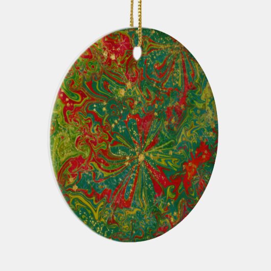 Christmas Green Red Gold abstract gemarmerd Keramisch Ornament (Rechts)