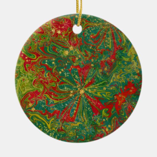 Christmas Green Red Gold abstract gemarmerd Keramisch Ornament (Voorkant)