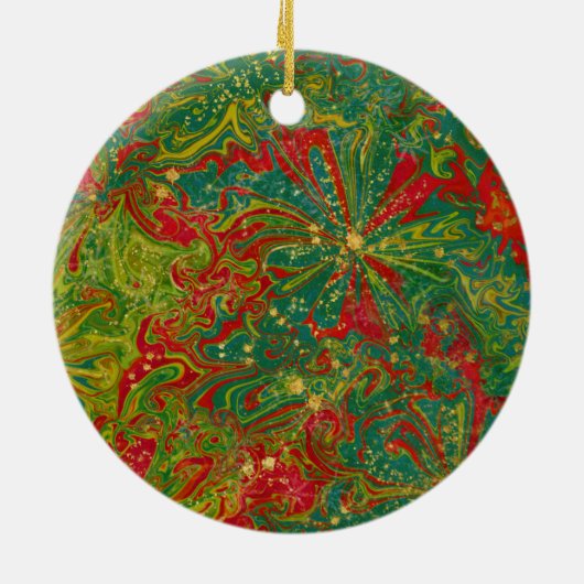 Christmas Green Red Gold abstract gemarmerd Keramisch Ornament (Achterkant)