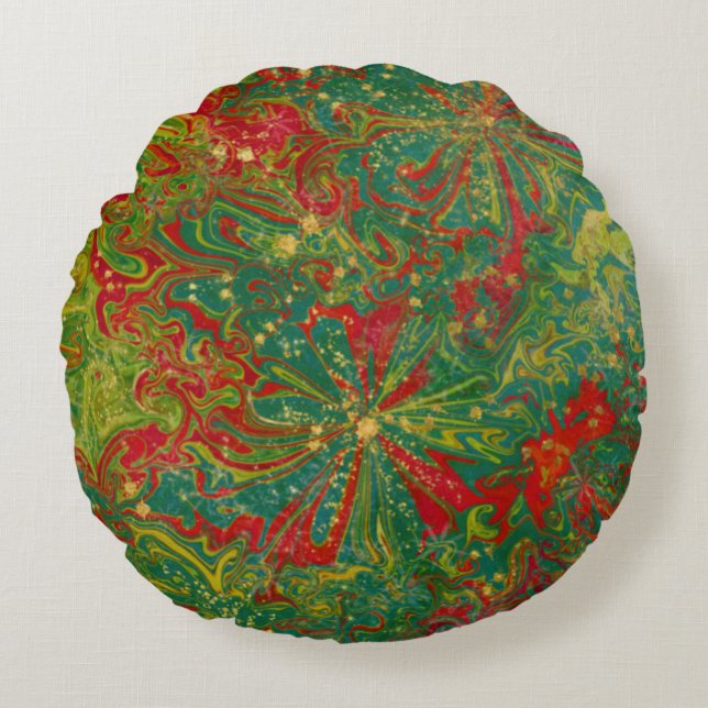 Christmas Green Red Gold abstract gemarmerd Rond Kussen (Voorkant)