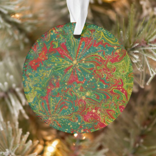 Christmas Green Red Gold abstract marbled acrylic  Ornament (Boom)