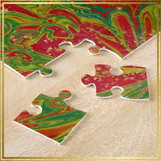 Christmas Green Red Gold abstract marbled Legpuzzel