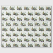 Christmas Green Retro Truck With Tree Cadeaupapier (Vlak)