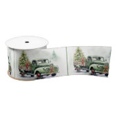 Christmas Green Retro Truck With Tree Satijnen Lint (Spoel)