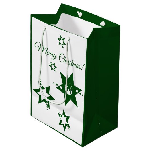 Christmas Green Stars Lawn Service  Medium Cadeauzakje (Voorkant Gekanteld)