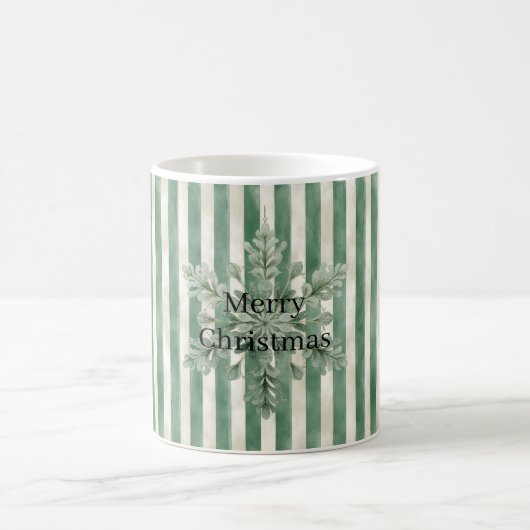 Christmas Green Stripes Snowflake Koffiemok (Center)