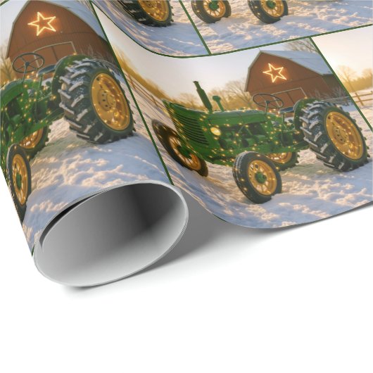 Christmas Green Tractor With Glowing Lights Cadeaupapier (Rol Hoek)