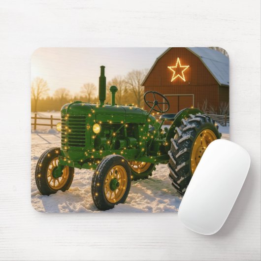 Christmas Green Tractor With Glowing Lights Muismat (Met muis)