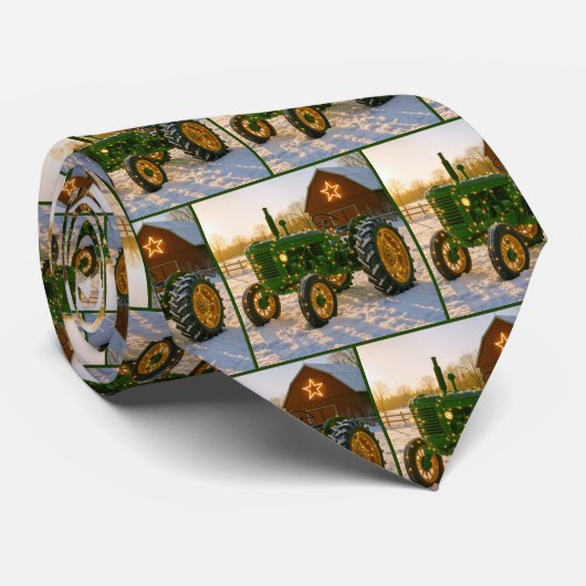 Christmas Green Tractor With Glowing Lights Stropdas (Opgerold)