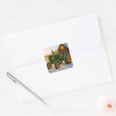 Christmas Green Tractor With Glowing Lights Vierkante Sticker (Envelop)