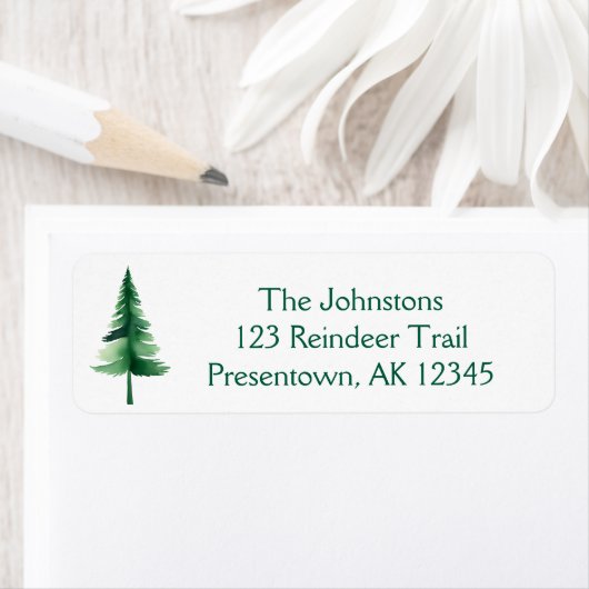 Christmas Green Waterverf Pine Tree Etiket (Insitu)
