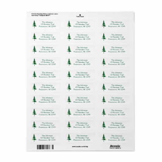 Christmas Green Waterverf Pine Tree Etiket (Full Sheet)