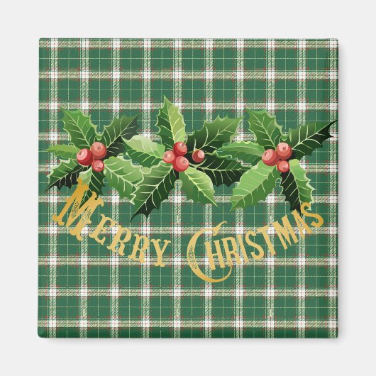 Christmas Green White Plaid Magneet (Voorkant)