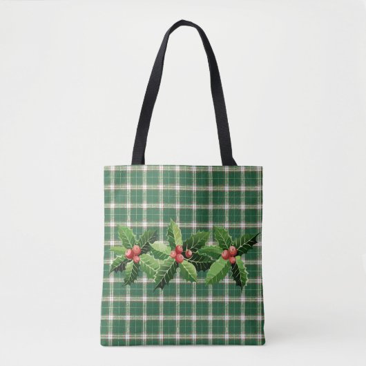 Christmas Green White Plaid Tote Bag (Voorkant)