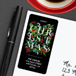 CHRISTMAS Greenery Berries Adres Etiket<br><div class="desc">De grote etiketten van het terugkeeradres kenmerken het woord CHRISTMAS onder groen en bessen op een zwarte achtergrond en uw info in het geheime schrijven. Punten in onze winkel koppelen.</div>