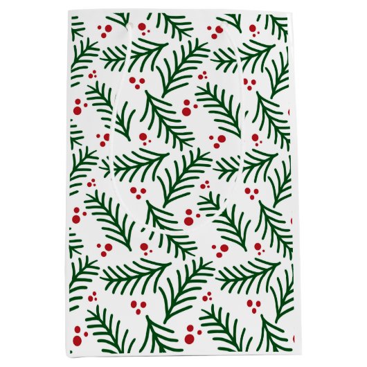 Christmas Greenery Berries Artisan Modern Holiday Medium Cadeauzakje (Voorkant)