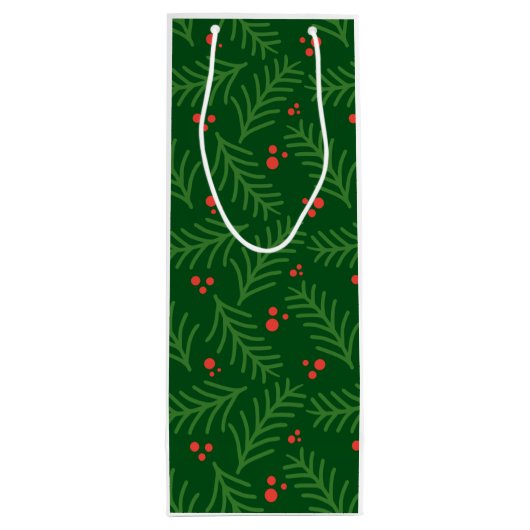 Christmas Greenery Berries Artisan Modern Holiday Wijn Cadeautas (Achterkant)