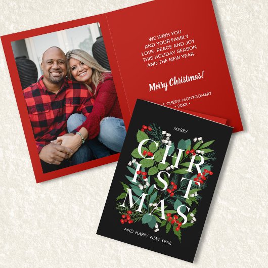 CHRISTMAS Greenery Berries Fotokaart Kaart