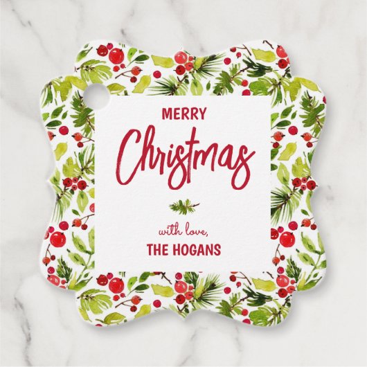 Christmas Greenery Berries Holiday Bedankjes Labels (Voorkant)