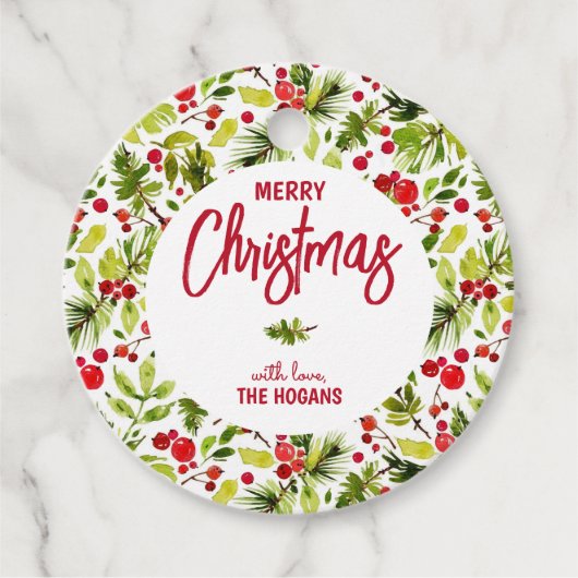 Christmas Greenery Berries Holiday Bedankjes Labels (Voorkant)