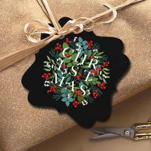 CHRISTMAS Greenery Berries Holiday Black Bedankjes Labels