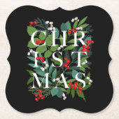CHRISTMAS Greenery Berries Holiday Black Kartonnen Onderzetters (Voorkant)