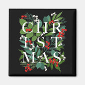 CHRISTMAS Greenery Berries Holiday Black Magneet (Voorkant)