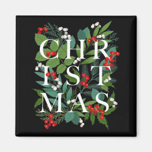 CHRISTMAS Greenery Berries Holiday Black Magneet