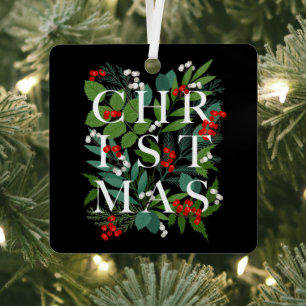 CHRISTMAS Greenery Berries Holiday Black Metalen Ornament