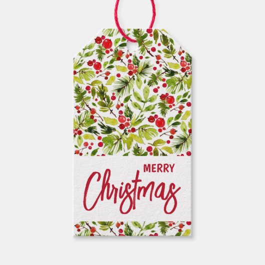 Christmas Greenery Berries Holiday Favor Cadeaulabel (Voorkant)