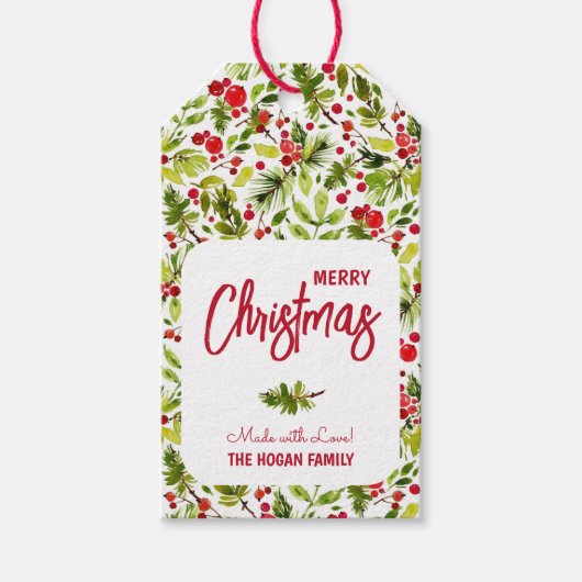 Christmas Greenery Berries Holiday Favor Cadeaulabel (Voorkant)