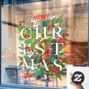 CHRISTMAS Greenery Berries Holiday LARGE Raamsticker
