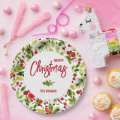 Christmas Greenery Berries Holiday Papieren Bordje (Feest)