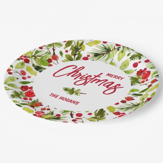Christmas Greenery Berries Holiday Papieren Bordje (Gekanteld)