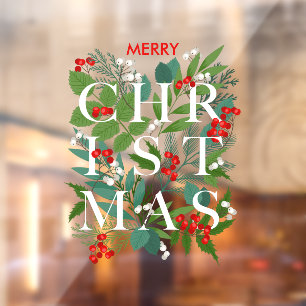 CHRISTMAS Greenery Berries Holiday Raamsticker