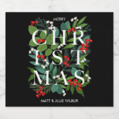 CHRISTMAS Greenery Berries Holiday Sparkling Wijnetiket (Enkel label)