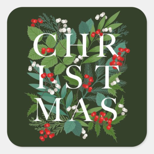 CHRISTMAS Greenery Berries Holiday Vierkante Sticker (Voorkant)