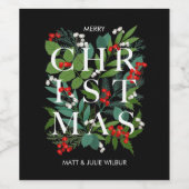 CHRISTMAS Greenery Berries Holiday Wijn Etiket (Enkel label)