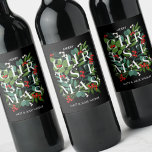 CHRISTMAS Greenery Berries Holiday Wijn Etiket<br><div class="desc">Het woord CHRISTMAS in winterbladeren en bessen staat op de etiketten van de vakantiekolonnen,  samen met uw personalisatie in het karretje. Punten in onze winkel koppelen.</div>