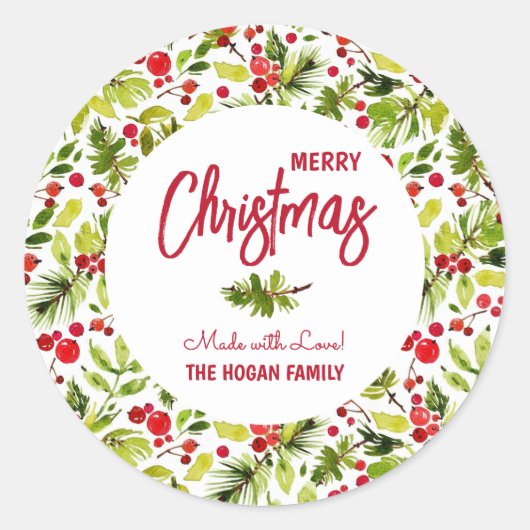 Christmas Greenery Berries Homemade Food Holiday Ronde Sticker (Voorkant)