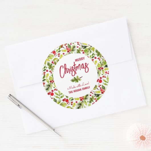 Christmas Greenery Berries Homemade Food Holiday Ronde Sticker (Envelop)