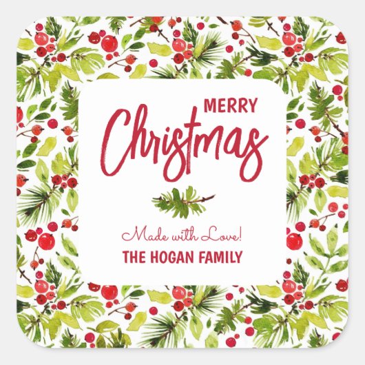 Christmas Greenery Berries Homemade Food Holiday Vierkante Sticker (Voorkant)
