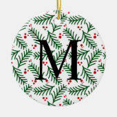 Christmas Greenery Berries INITIAL Modern Holiday Keramisch Ornament (Voorkant)