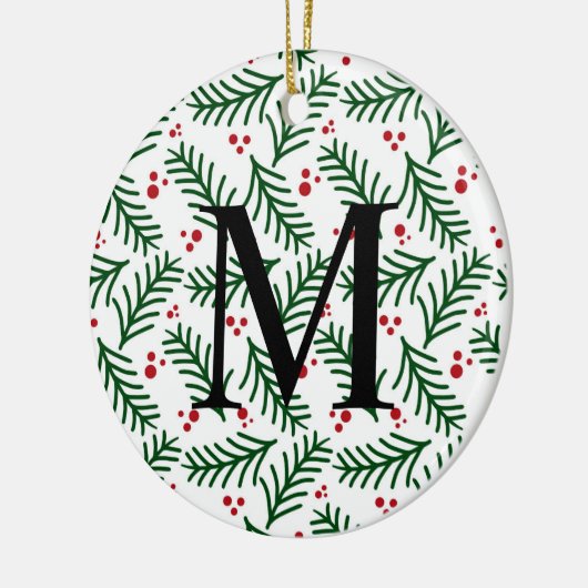 Christmas Greenery Berries INITIAL Modern Holiday Keramisch Ornament (Links)