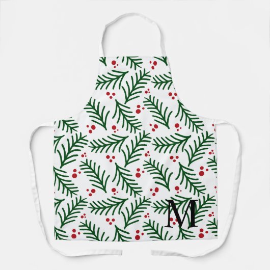 Christmas Greenery Berries INITIAL Modern Holiday Schort (Voorkant)