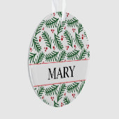 Christmas Greenery Berries NAME Modern Holiday Ornament (voorkant)